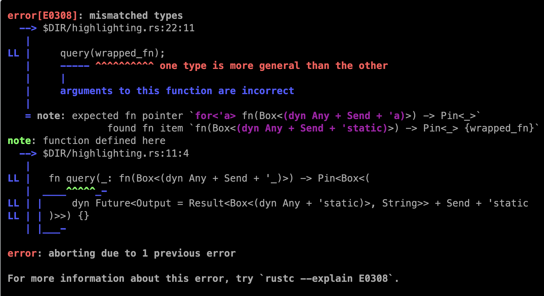 current rustc output with ASCII art